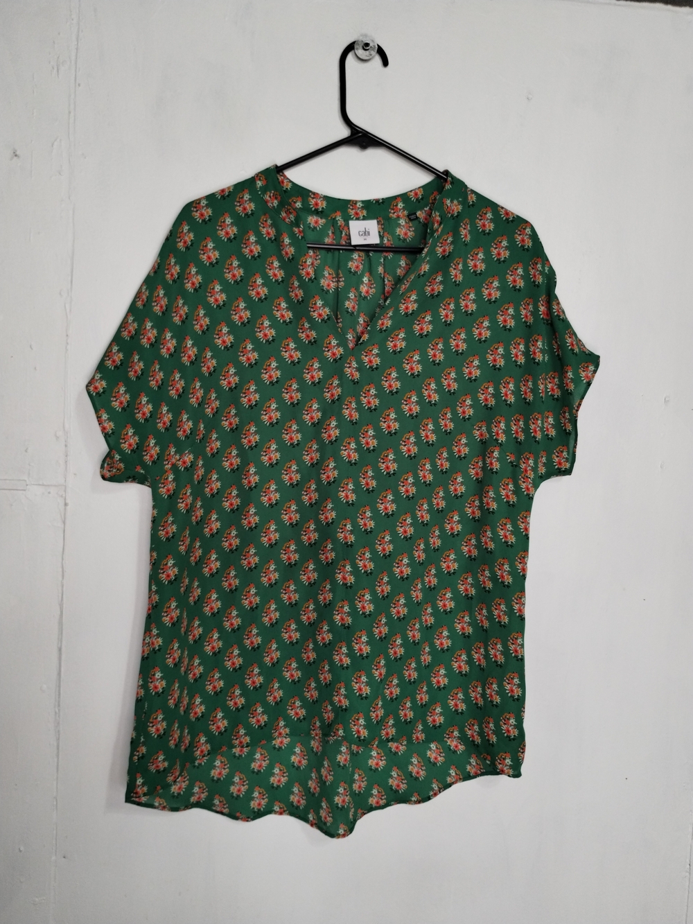 Cabi Green Floral V-Neck Dolman Sleeve Blouse